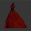 Red Formal Gown With Black Lace Bodice Short Sleeves And Layered Ruffled Skirt