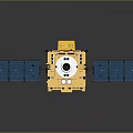 Advanced Satellite Equipment With Golden Main Body Yellow Top And Blue Solar Panels
