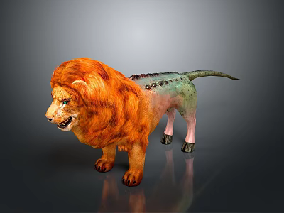 Colorful 3D Modeled Lion With Orange Mane Multicolored Body And Standing Pose Design 3d model