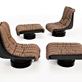 Modern Single Sofas With Plaid Fabric And Matching Ottomans On Black Bases 3d model