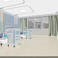 Modern Hospital Room Interior With Medical Beds Carts Blue Walls And City View