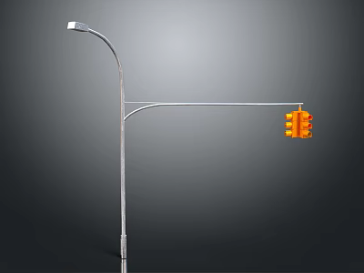 Outdoor Street Light With Metal Pole And Yellow Traffic Signal 3d model