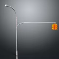 Outdoor Street Light With Metal Pole And Yellow Traffic Signal
