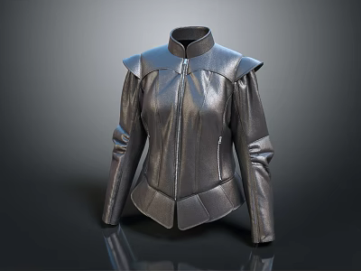 Silver Leather Jacket With Front Zipper And Structured Shoulder Design In Modern Style 3d model