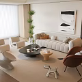 Modern Minimalist Sofa and Coffee Table Set with Armchairs Floor Lamp and Wall Art
