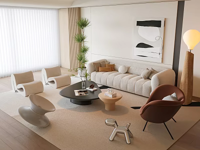 Modern Minimalist Sofa and Coffee Table Set with Armchairs Floor Lamp and Wall Art 3d model