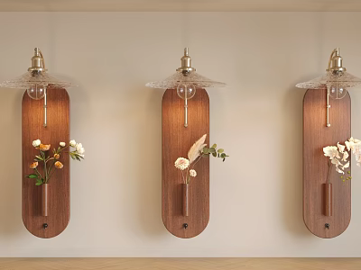 Three Wooden Wall Lamps with Decorative Flowers Mounted on Wall Modern Home Decor 3d model