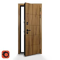 Wooden Swing Door With Glass Panel Black Frame Lock And Handle Design