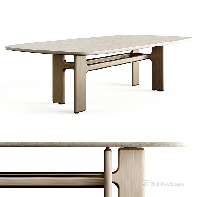 Modern Minimalist Wooden Dining Table With Unique Leg Structure And Smooth Surface 3d model 