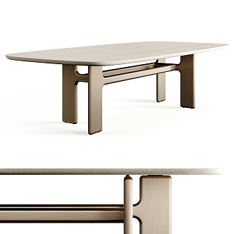 Modern Oval Stone Dining Table Collection 3d model