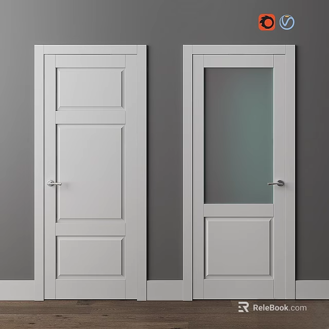 Modern White Hinged Interior Doors With Panel Design And Glass Panel For Home 3d model