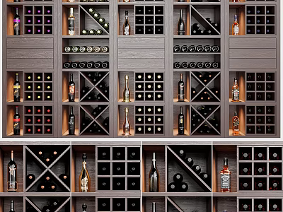 Modern Wine Cabinet Design With Multiple Shelves Wine Bottles Storage And Wooden Compartments 3d model