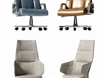 Modern Office Chairs with Leather Fabric Upholstery Blue Brown Gray Colors and Swivel Wheels 3d model