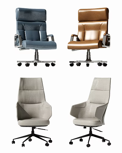 Modern Office Chairs with Leather Fabric Upholstery Blue Brown Gray Colors and Swivel Wheels 3d model