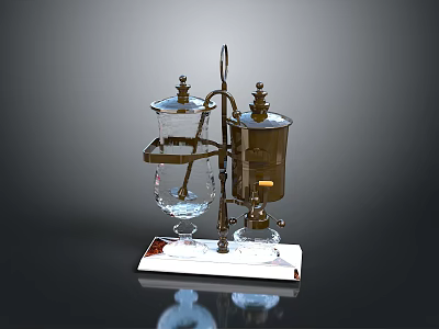 Vintage Glass Coffee Pot With Metal Stand And White Base For Home Decor 3d model