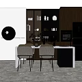 Modern Dining Table Set With Chairs Dark Cabinets And Circular Wall Decor 3d model