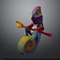 Colorful Cartoon Snail With Glowing Eyes Holding Yellow Lantern And Red Ribbons On Spiral Shell