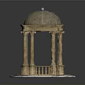 Classical Architectural Pavilion Model Featuring Dome Columns Circular Base Railing And Decorative Finial