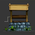 Traditional Well Structure With Wooden Roof Stone Paving And Green Grass Decor