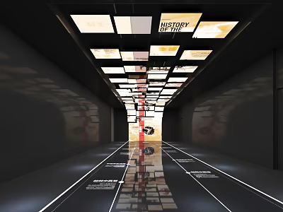 Modern Futuristic Corridor With Neatly Arranged Square Ceiling Lights And Reflective Floor 3d model