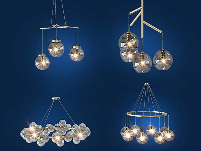 Modern Stylish Chandelier Designs With Glass Ball Shades And Metal Hanging Frames 3d model