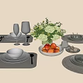 Modern Tableware Combination Dishes Knife and Fork Wine Glass 3d model