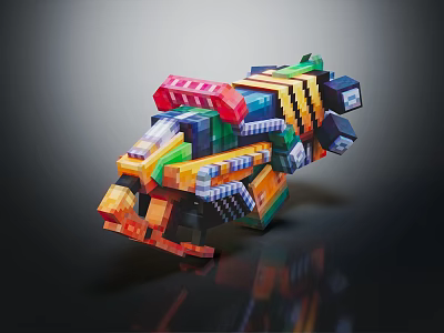 Colorful Pixelated Blocky Weapon Structure With Vibrant Multicolored Cubes Design 3d model