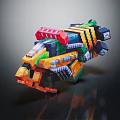 Colorful Pixelated Blocky Weapon Structure With Vibrant Multicolored Cubes Design 3d model