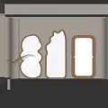 Decorative Wooden Framed Mirrors With Various Shapes For Interior Wall Decor And Plant Accent