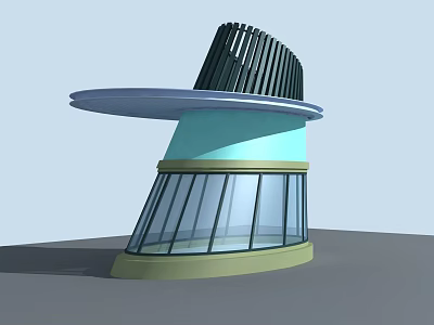 Modern Entry Gate With Glass Panels And Curved Metal Structure Design 3d model