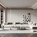Modern Living Room Interior Design With White Sofa Geometric Art Green Plant And Marble Floor