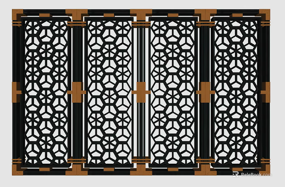 Decorative Partition With Intricate Laser Cut Geometric Patterns And Wooden Frames 3d model 