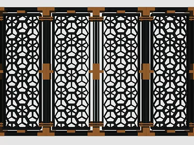 Decorative Partition With Intricate Laser Cut Geometric Patterns And Wooden Frames 3d model