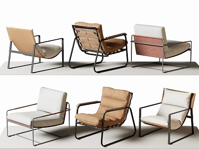 Modern Leisure Chairs with Metal Frame and Beige Brown Pink White Colors 3d model