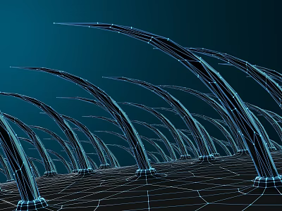 Game Movie Character Futuristic Spiked Structures With Glowing Grid Lines And Deep Blue Background 3d model