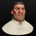 Detailed 3D Head Model of Man With Short Hair White Collar and Serious Expression