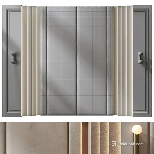 Modern Interior Wall Decor With Grid Pattern And Vertical Stripes Design Elements 3d model