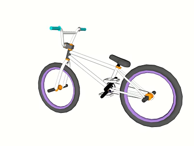 Stylish BMX Bicycle With White Frame Teal Handlebars Black Seat And Purple Rims 3d model