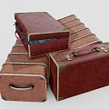 Three Vintage Brown Leather Suitcases Open One With Blue Fabric And Red Item Inside Storage