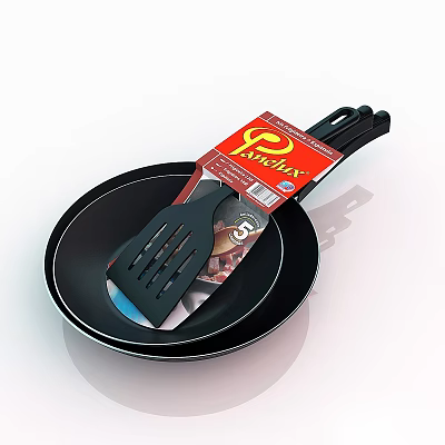 Essential Black Kitchen Cooking Pan And Slotted Spatula With Packaging 3d model