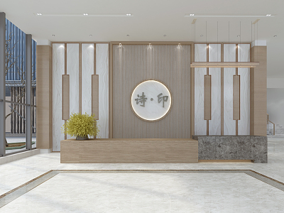 New Chinese Front Desk Lobby 3d model