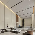 Elegant Modern Office Lobby Reception With Marble Floor And Large Floor To Ceiling Windows