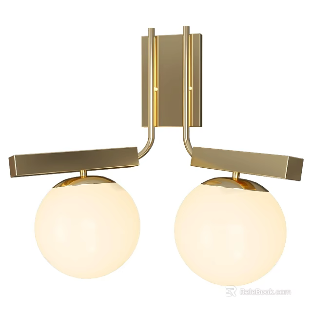 Modern Brass Wall Lamp With Two Globe Shades And Sleek Design 3d model