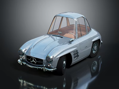 Silver Vintage Mercedes Classic Car With Sleek Body And Retro Design 3d model