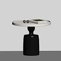 Modern Round Side Table With White Top Black Base Metal Balls And Book