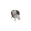 Cozy Sofa and Coffee Table Set with Gray Cushion Brown Backrest Plaid Blanket and Wooden Legs