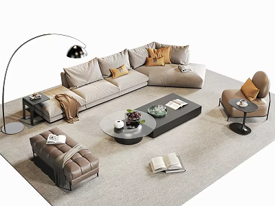 Modern Living Room Interior With L Shaped Sofa Coffee Table Accent Chair And Floor Lamp 3d model
