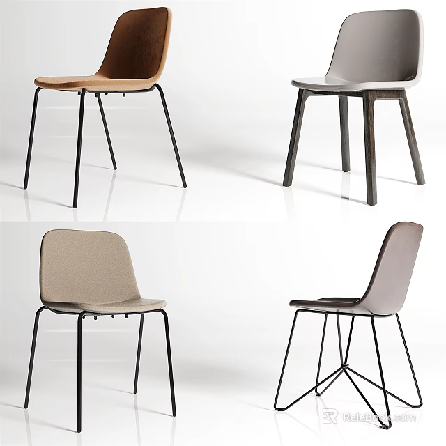 Modern Minimalist Dining Chairs With Metal Legs And Various Color Options 3d model 