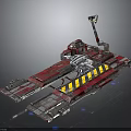 Futuristic Space Platform With Mechanical Arm Red Silver Structure And Yellow Warning Stripes 3d model