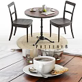 Round Wooden Table And Chairs Set With Coffee Cup Cookie And Woven Rug
